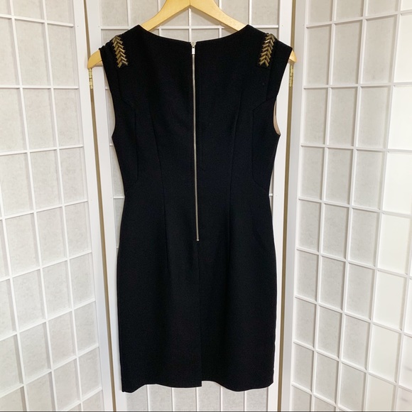 VOV Voice of Voices Black Shift Dress Bronze Bead Embellished Shoulder - Picture 3 of 9